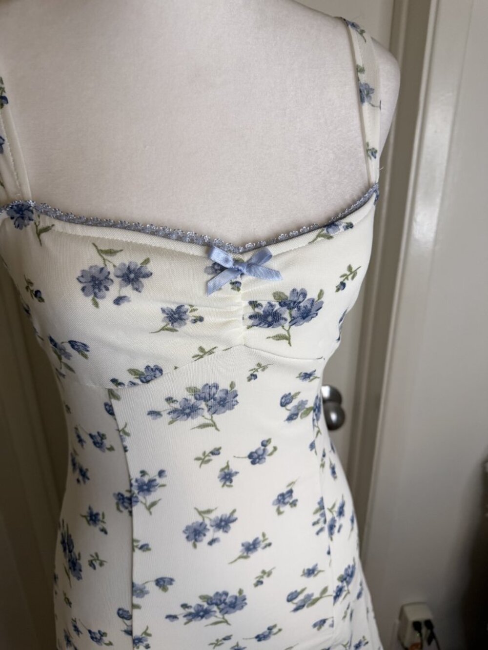 Thirty Thirty LA White Blue Floral Mini Slip Dress Size S | Cottagecore - Picture 6 of 9